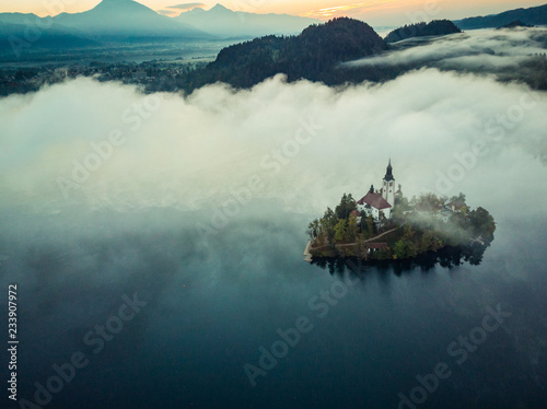 Bled castle on lake in foggy autumn morning,SLovenia © marcin jucha