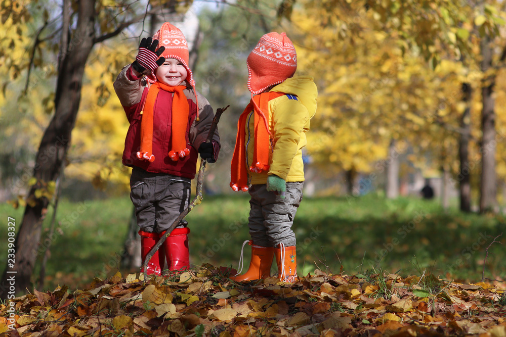 A young kids in a park walk A young kids in a park walk