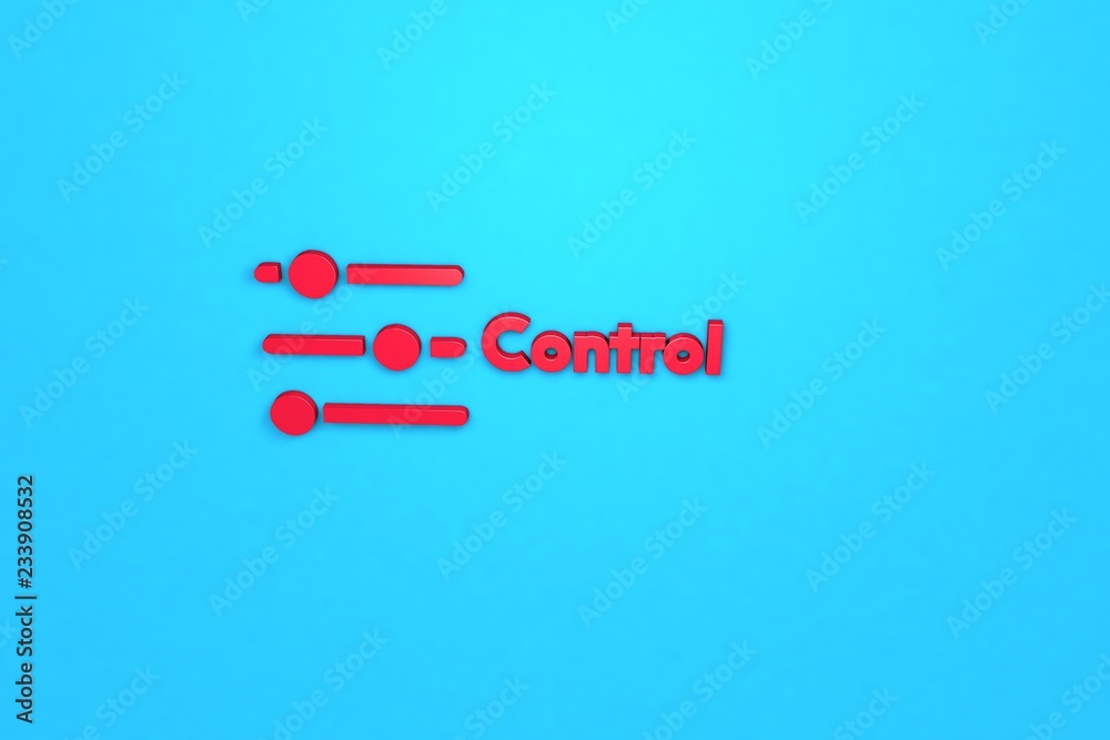 3D illustration of Control, red color and red text with blue background.
