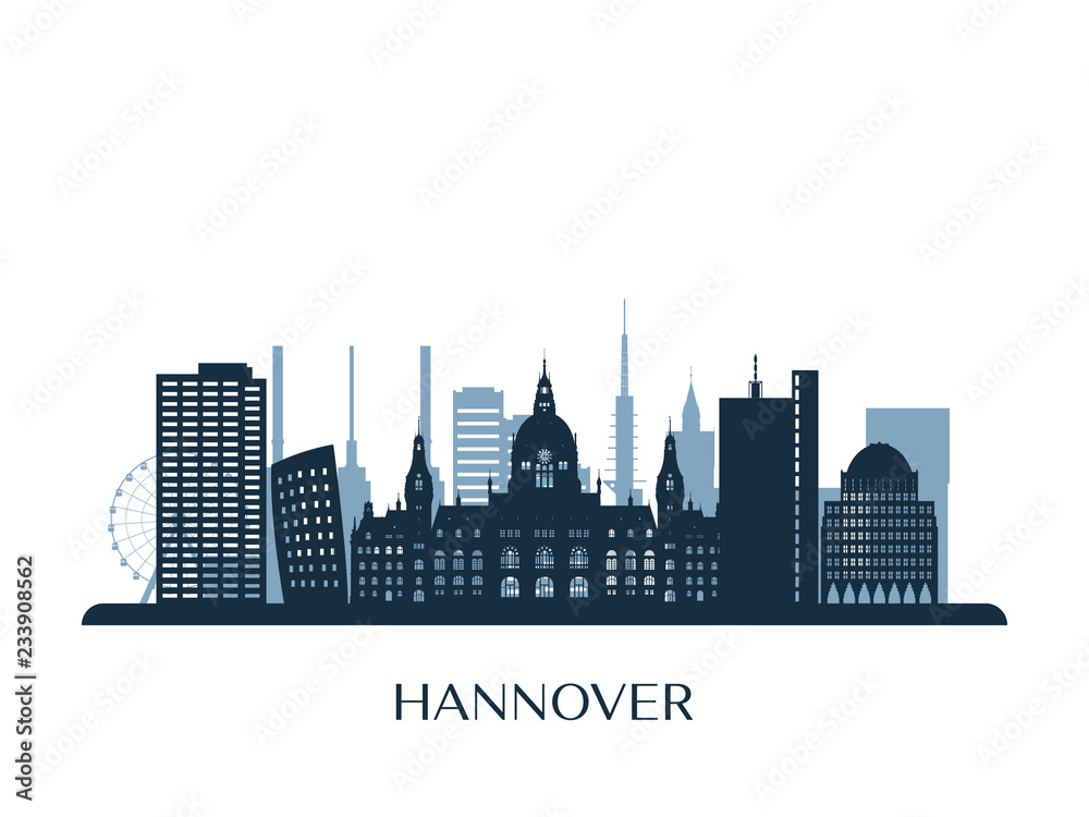 Hannover skyline, monochrome silhouette. Vector illustration.