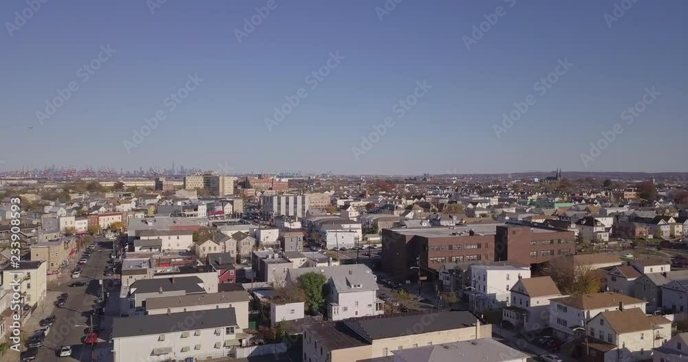Drone over city and horizon fall Drone over city and horizon fall