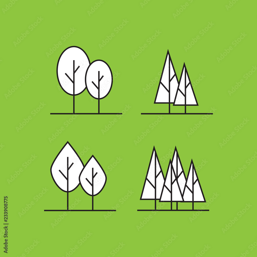 Linear vector trees. Set of trees wood icons Linear vector trees. Set of trees wood icons