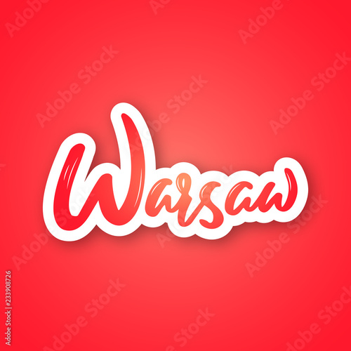 Warsaw - hand drawn lettering name of Poland capital. Sticker with lettering in paper cut style. Vector illustration. © greens87