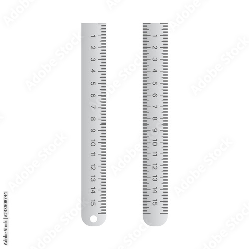 Metallic school rulers. Ruler centimeter, millimeter, decimeter vector illustration
