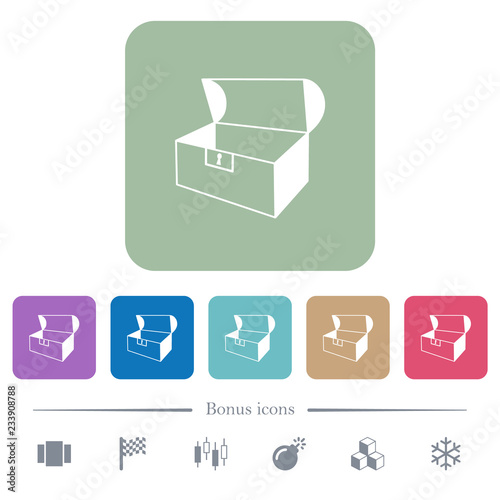 Empty open coffer flat icons on color rounded square backgrounds