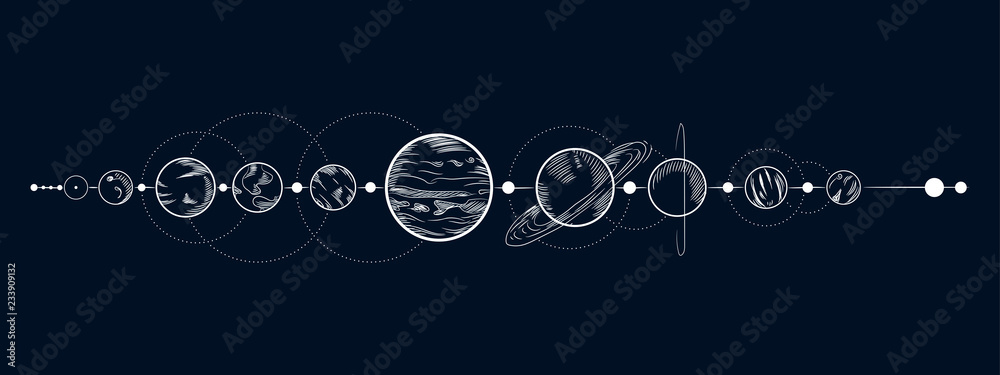 Vector illustration set of moon phases. Different stages of moonlight activity in vintage engraving style
