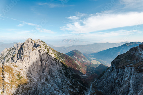 Scenic view from Mangart saddle over Julian Alps