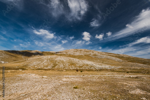 Horizon and blue sky in rural Bosnia steppe