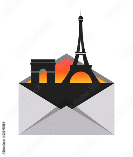 Eiffel Tower and Arc de Triomphe in envelope