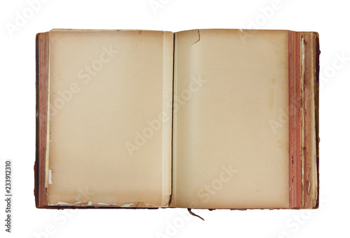 Old open book on white background, isolated