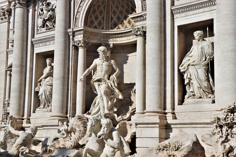 Rome, Italy - View of some details of the Trevi Fountain, one of the most famous fountains in the world. Rome, Italy - View of some details of the Trevi Fountain, one of the most famous fountains in the world.