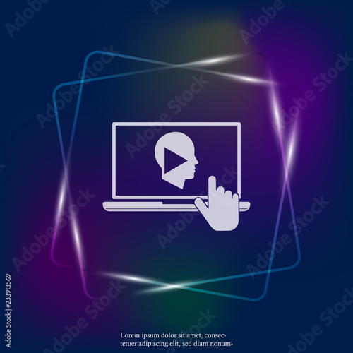 Online training neon light icon. Remote web training. Symbol of online learning, webinar. Layers grouped for easy editing illustration. For your design.
