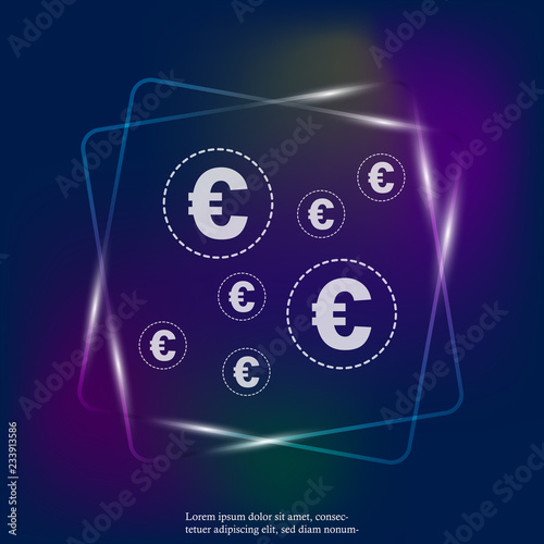 Vector neon light image of the euro sign. Flat image euro icon. Layers grouped for easy editing illustration. For your design.
