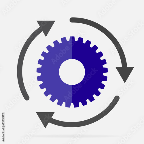 Vector gear icon and three arrows. Workflow symbol. Layers grouped for easy editing illustration. For your design.