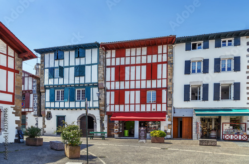 Street in  Espelette, Pyrenees-Atlantiques, France photo