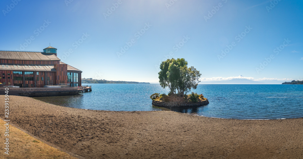 Panoramic view of Llanquihue Lake and Teatro del Lago (Lake Theatre) - Frutillar, Chile Panoramic view of Llanquihue Lake and Teatro del Lago (Lake Theatre) - Frutillar, Chile