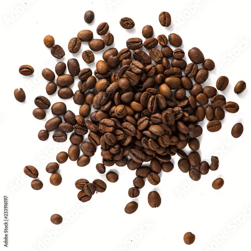 Coffee Beans isolated on white background. Top view