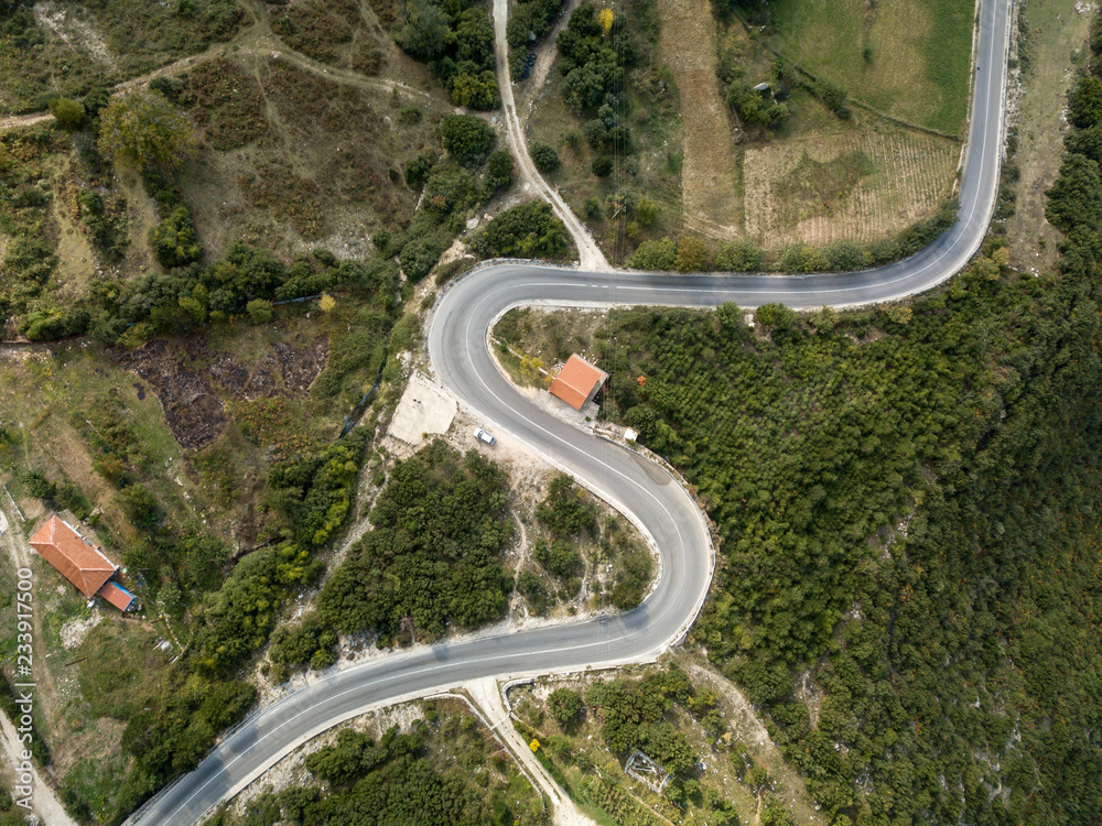 Aerial view of windy road in Himara (near gjipe beach in Albania)  Albania Riviera