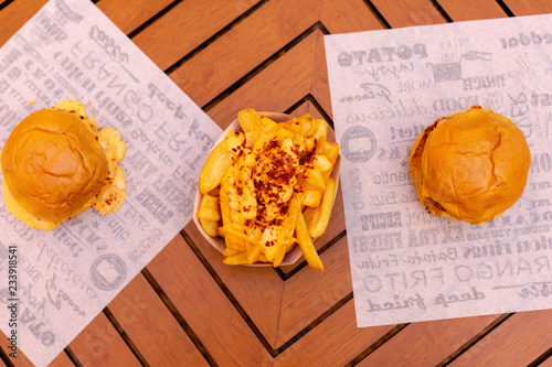 delicious hamburger top view