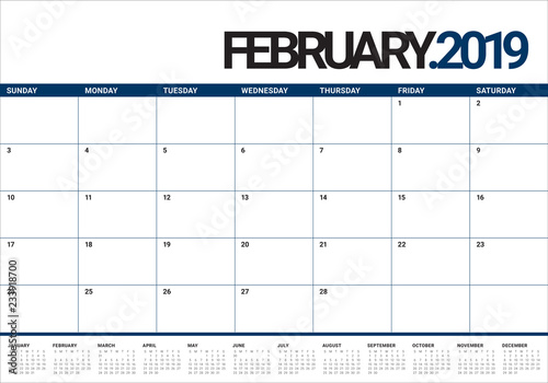 February 2019 desk calendar vector illustration