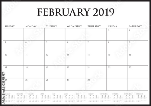 February 2019 desk calendar vector illustration
