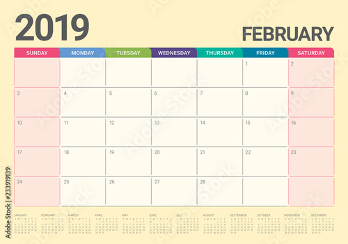 February 2019 desk calendar vector illustration