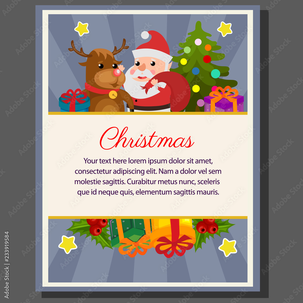cute happy christmas theme poster happy santa flat style cute happy christmas theme poster happy santa flat style