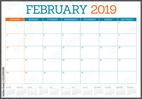 February 2019 desk calendar vector illustration