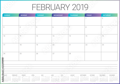 February 2019 desk calendar vector illustration