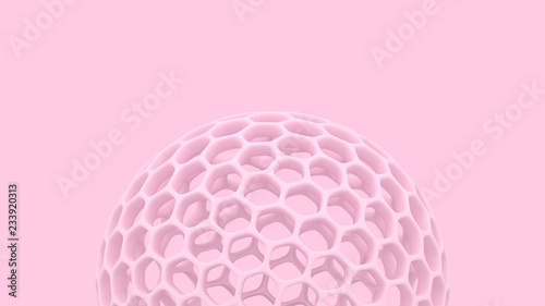 3d spheres with holes. Perforated balls background. Abstract wallpaper. Flying bubbles. Trendy modern illustration. 3d rendering. Cell. Pastel colors. Poster backdrop.