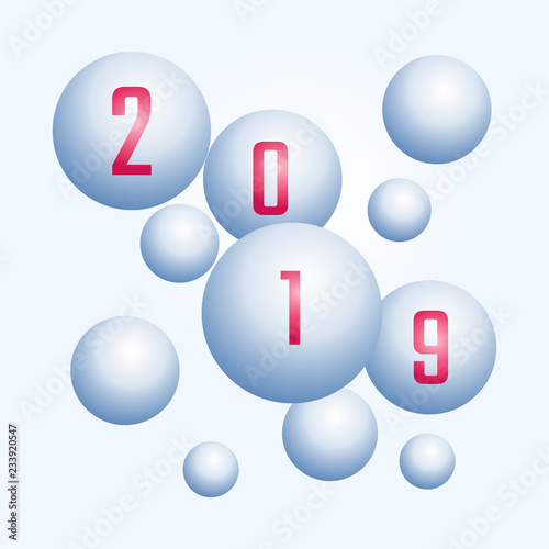 Fototapeta Naklejka Na Ścianę i Meble -  3D design 2019 Happy new year white bubble design.  Festive premium design template for holiday greeting card. Happy New Year banner.
