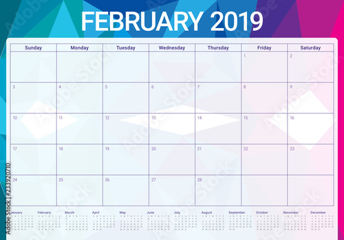 February 2019 desk calendar vector illustration