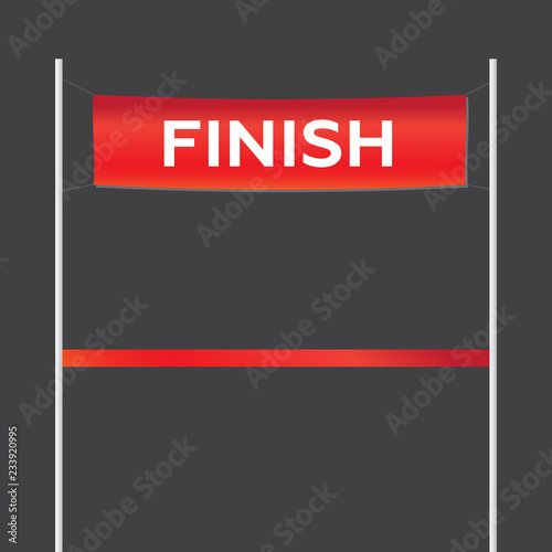 Finish line with red textile banner. Finish line victory banner