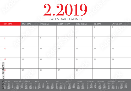 February 2019 desk calendar vector illustration