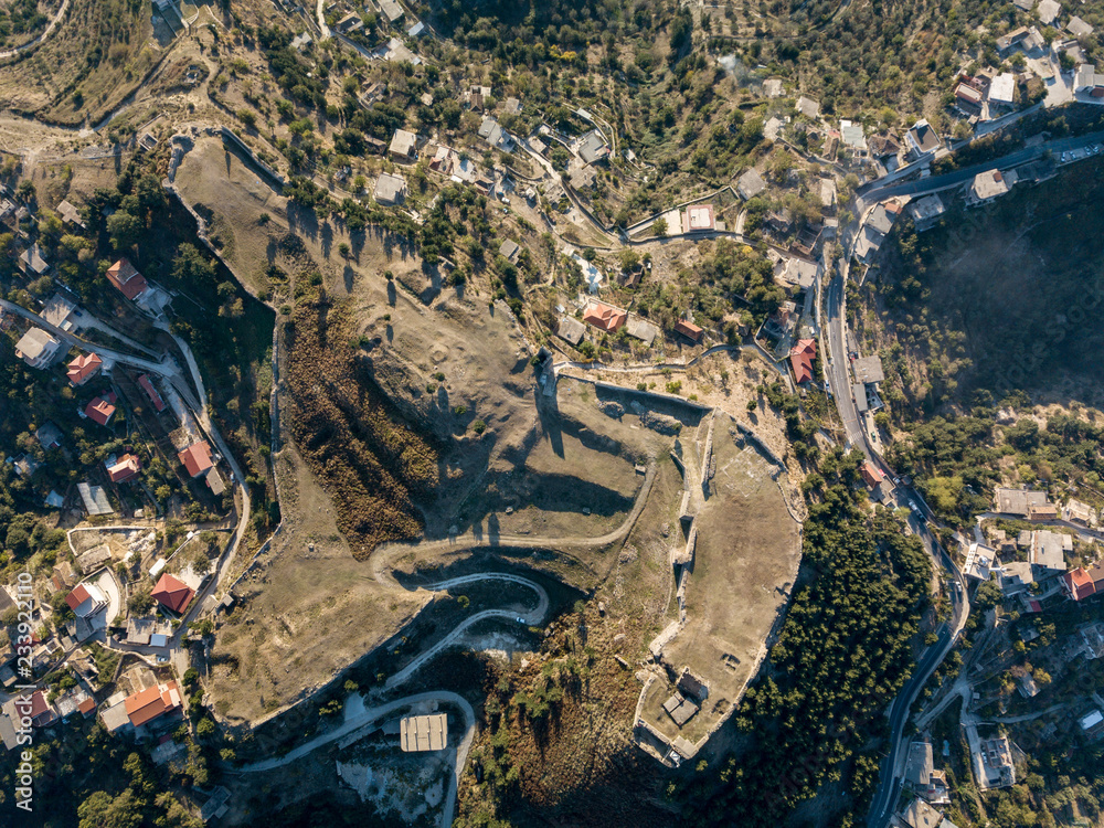 Aerial view of Kanine castle in Vlora, Albania (Albanian Castle in Albanian Riviera)