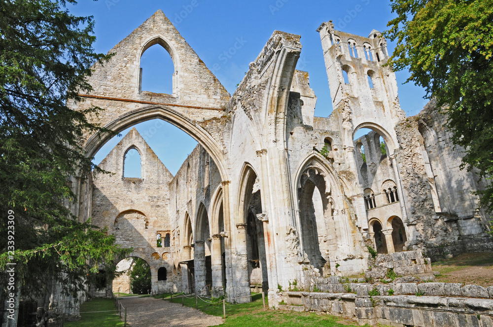 Le rovine dell'abbazia di San Pietro di Jumièges, Normandia, Francia