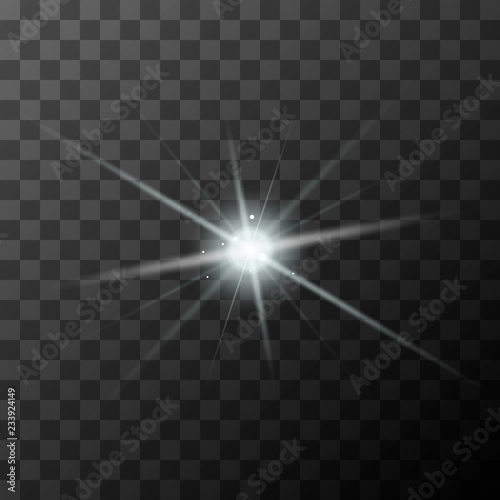 Little bright white sparkle with magic light rays on transparent background
