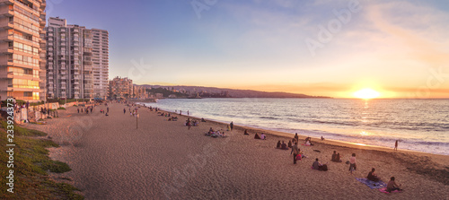 Panoramic view of Acapulco beach at sunset - Vina del Mar, Chile photo