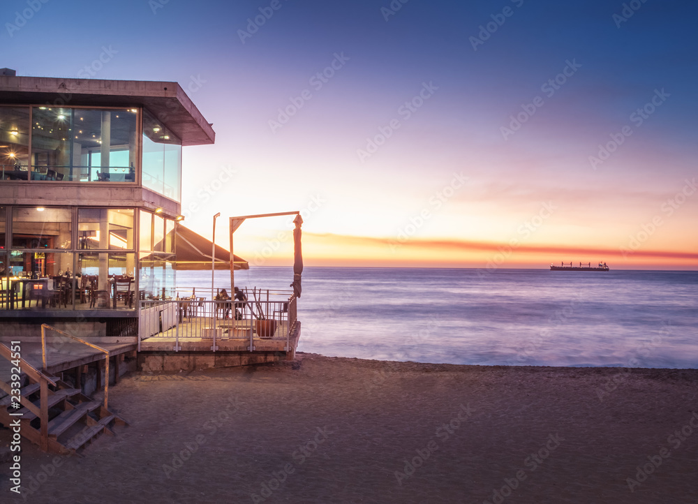 Bar and restaurant at Acapulco beach at sunset - Vina del Mar, Chile