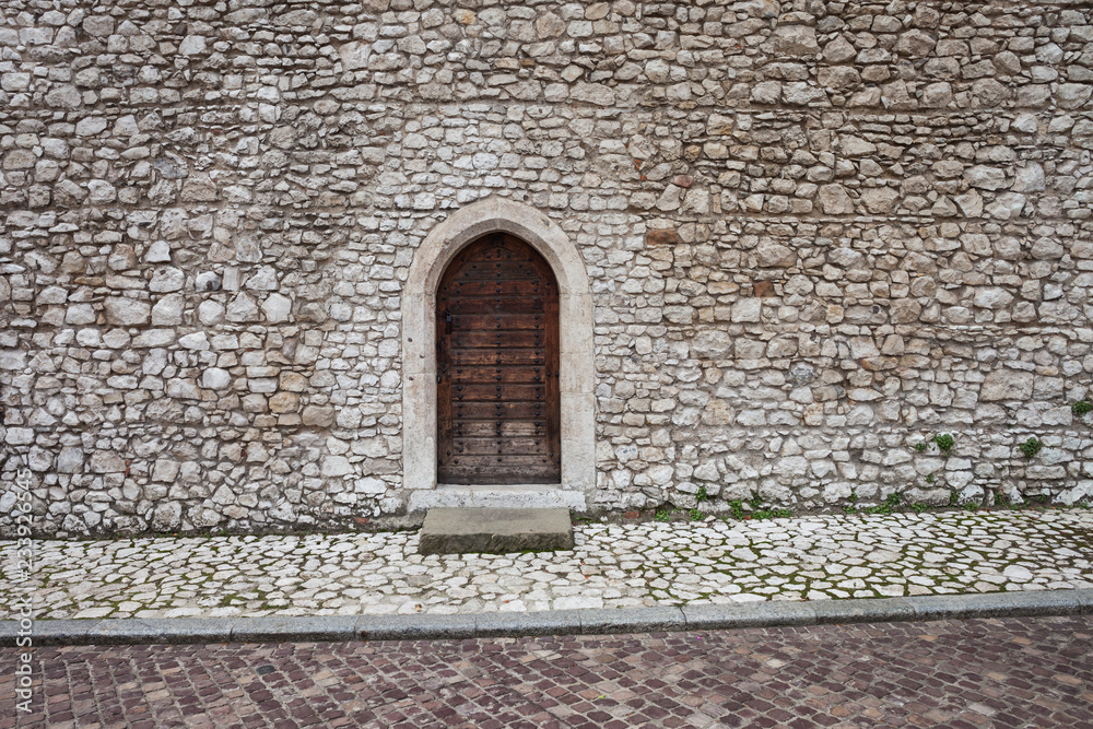 Fototapeta premium Medieval Stone Castle Wall With Door