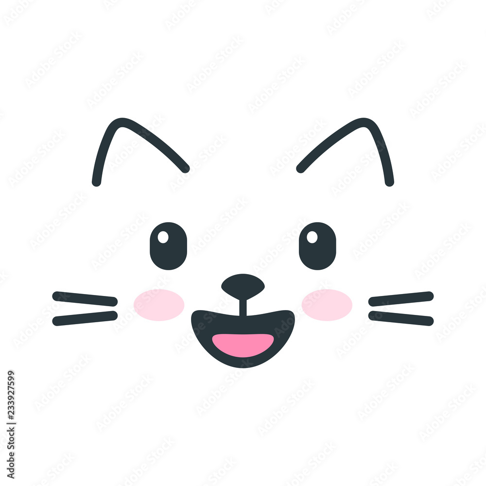Cute happy cat face icon on white background