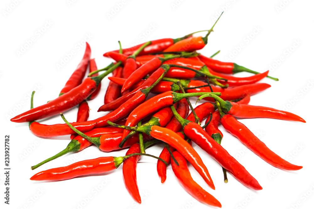 Red spicy chilies isolated on white background