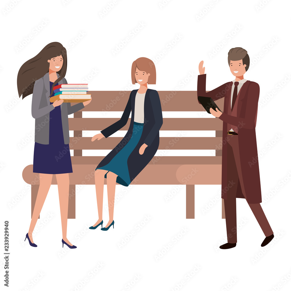 Obraz premium group of business in park chair avatar character