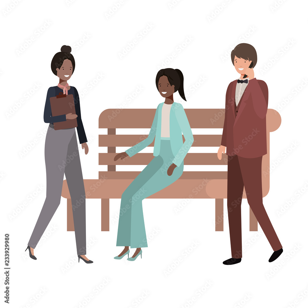 Fototapeta premium group of business in park chair avatar character