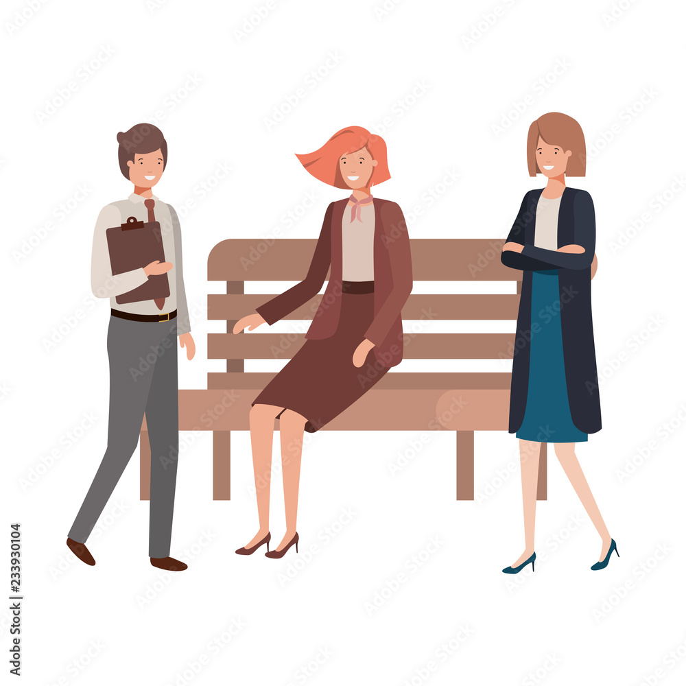 Fototapeta premium group of business in park chair avatar character