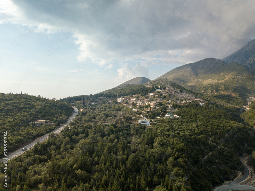 Aerial view of Albanian village near Gjipe, Albania
