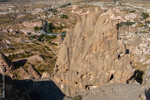 aerial view on Cappadocia, Goreme. Beautiful Turkish landscape. Most popular and famous place in Turkey 
