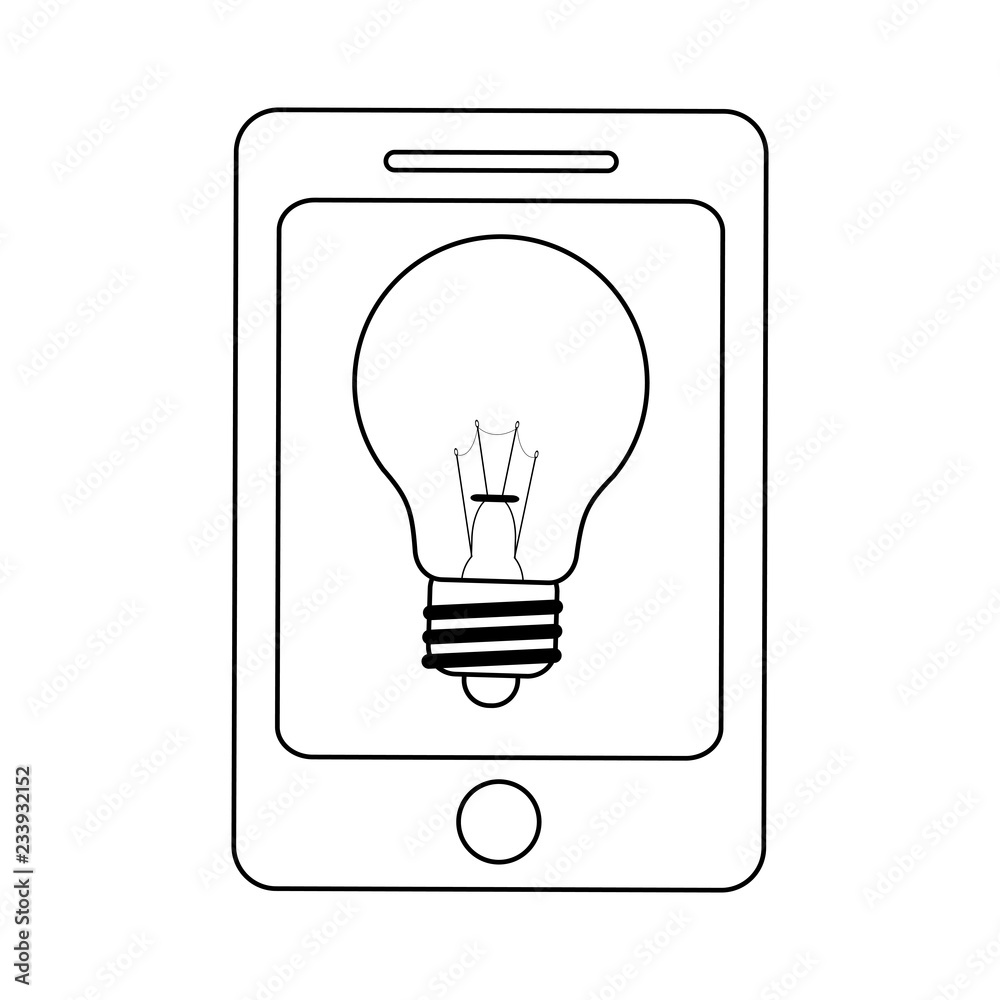 Smartphone with bulb light in black and white Smartphone with bulb light in black and white
