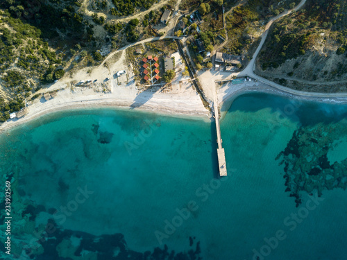 Drone photo of beautiful beach in the south of Albania (Bunec Beach, Piqeras)
