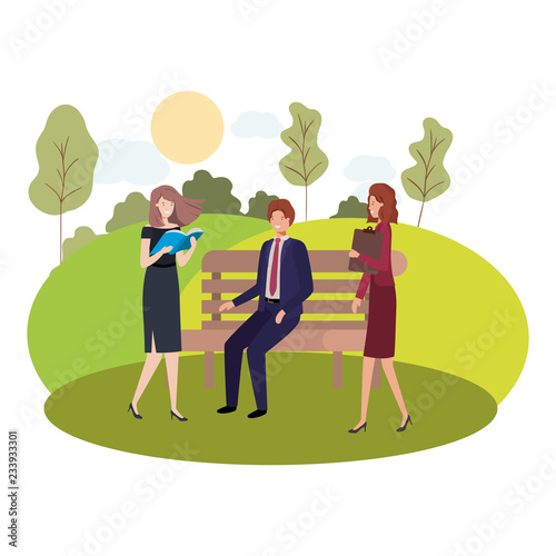 group of business in park chair with landscape